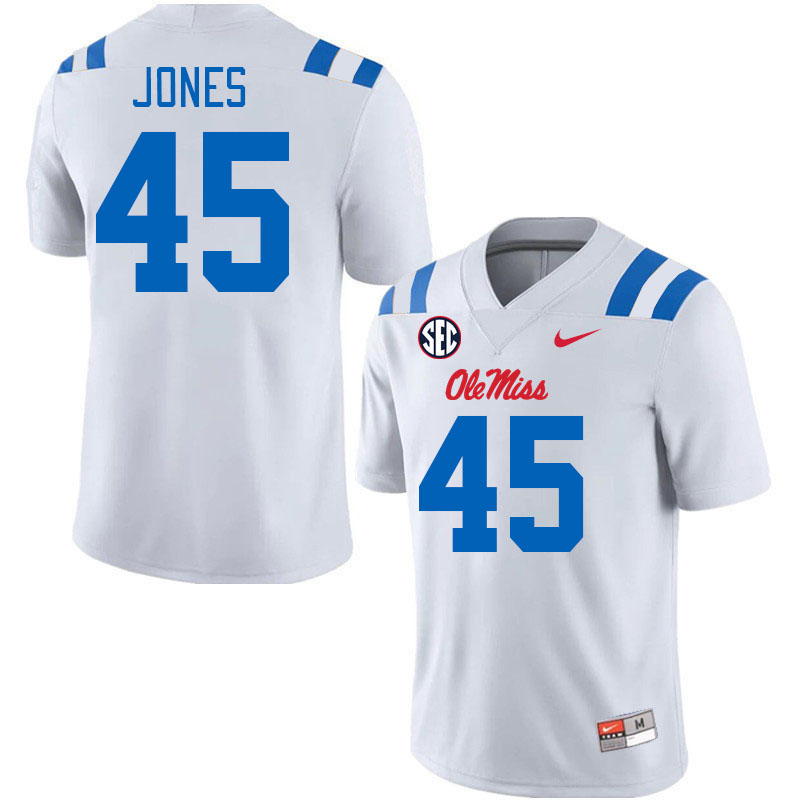 Men #45 Jackson Jones Ole Miss Rebels 2024 New Uniforms College Football Jerseys Stitched-White